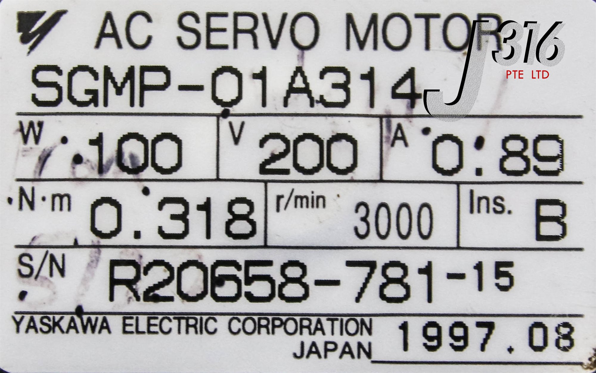 専用:) 15177 YASKAWA AC SERVO MOTOR, 200V 0.89A 3000RPM SGMP-01A314 | eBay